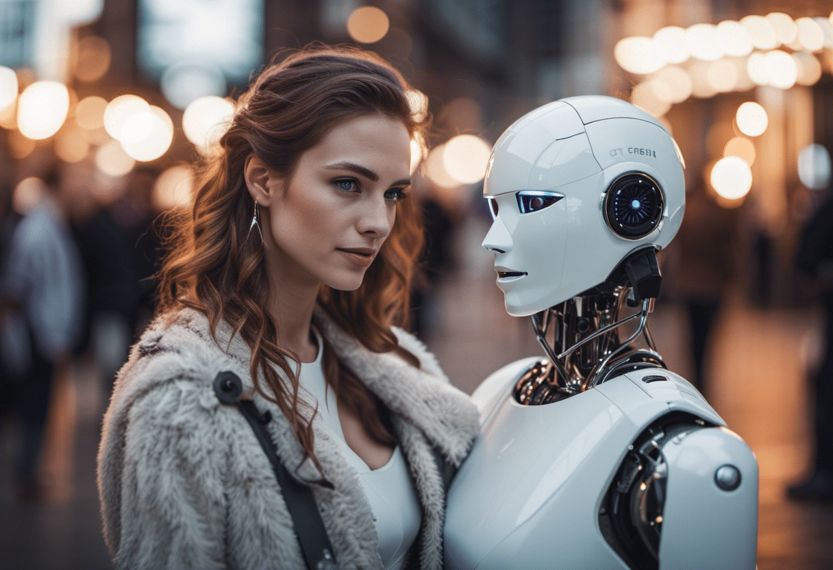 a female influencer posing with a futuristic ai robot