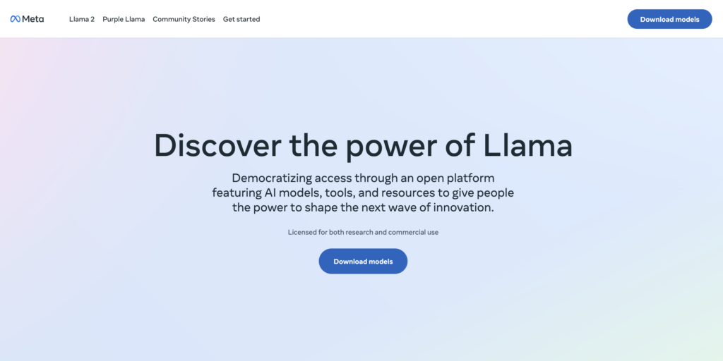 meta llama homepage screenshot