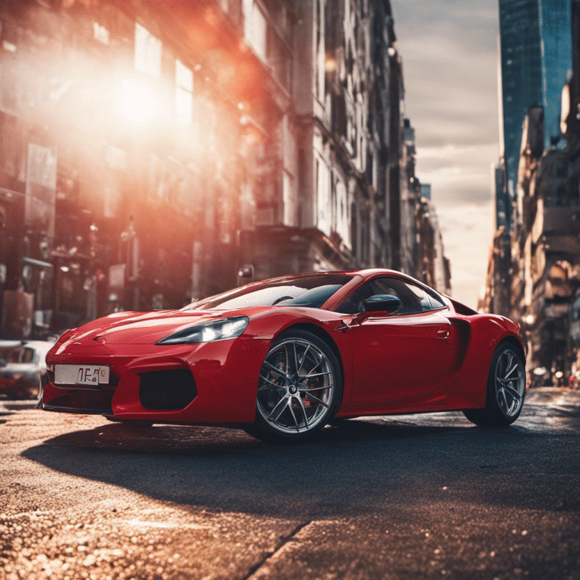 ai generated image of a red car with a city street in the background