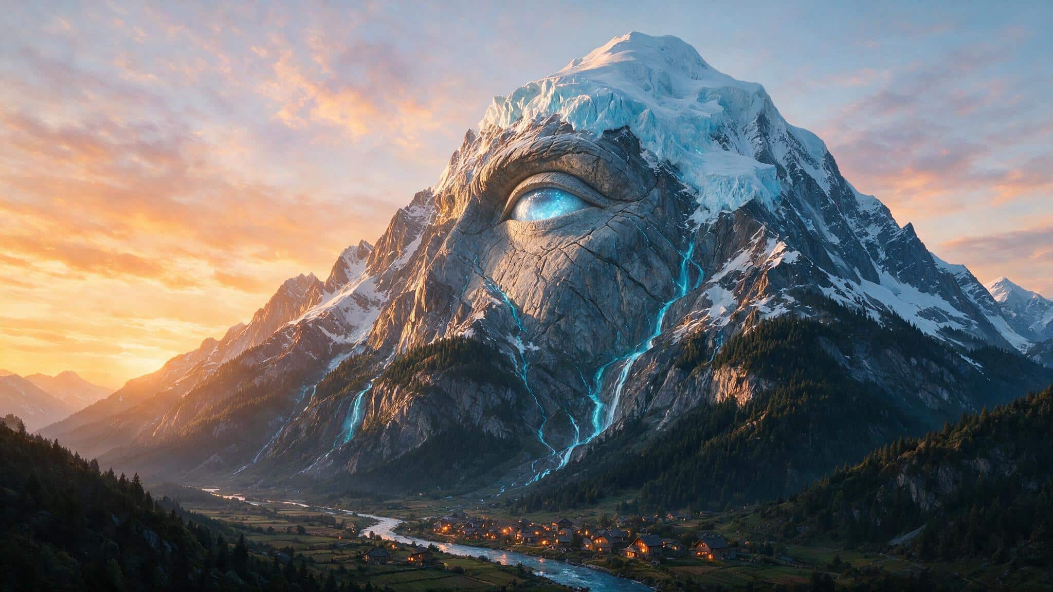 A mountain range forming the shape of an eye